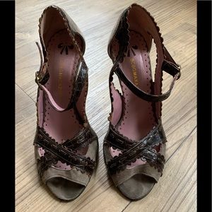 BCBG Brown Reptile Leather and Suede Stiletto Heels